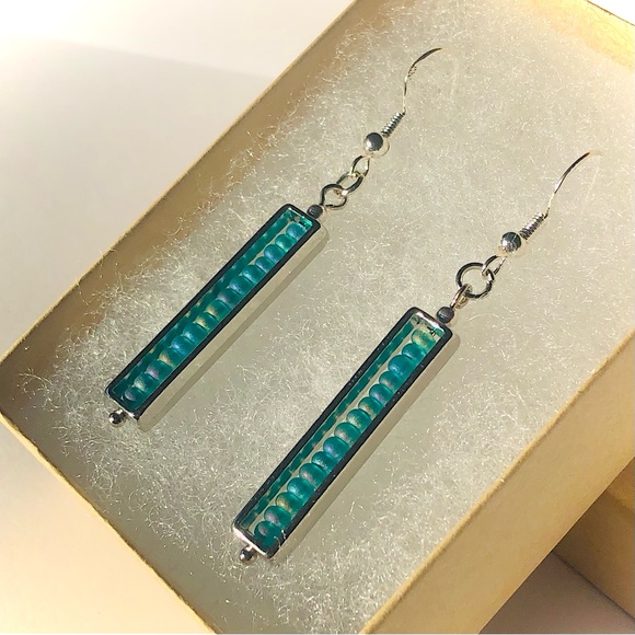 Sea Foam Blue Dangling Earrings - Picture 3 of 8